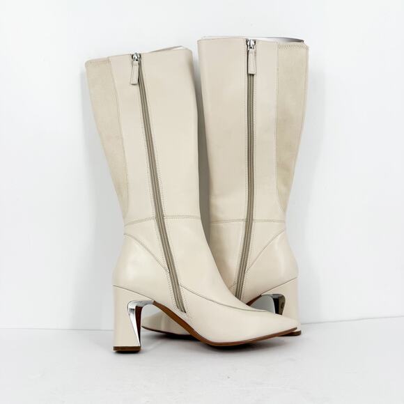 Linea Paolo Womens Jaime Boots Size 8.5M Cream Knee High Heels Leather NWOB - Picture 3 of 11